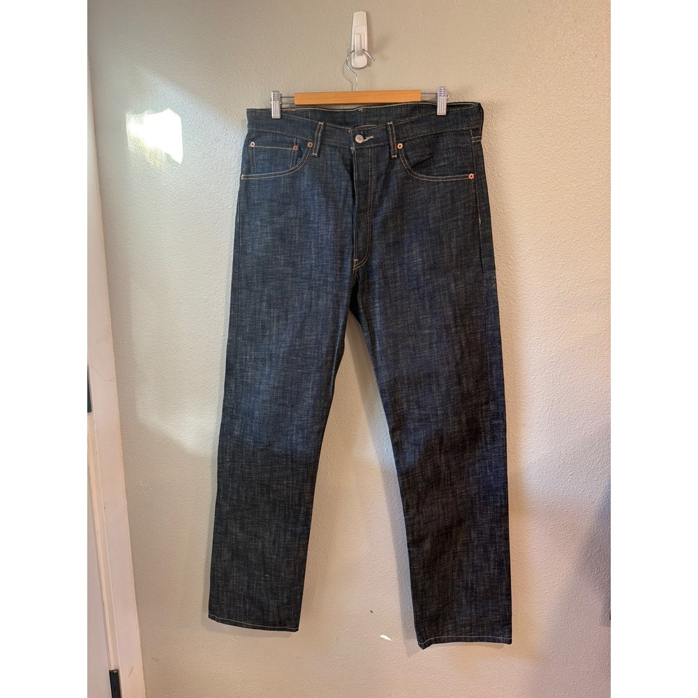 Levis 501 Original Straight Jeans Mens 34x34 Dark Indigo Rigid Cotton Button Fly - Picture 2 of 8